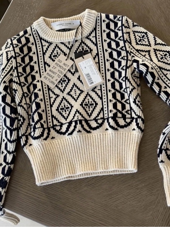 Golden Goose Sweaters - Golden Goose Cream & Black Geometric Crewneck Sweater